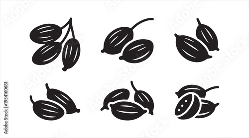 Cocoa pod silhouette pack clean modern chocolate fruit icons for tropical food design