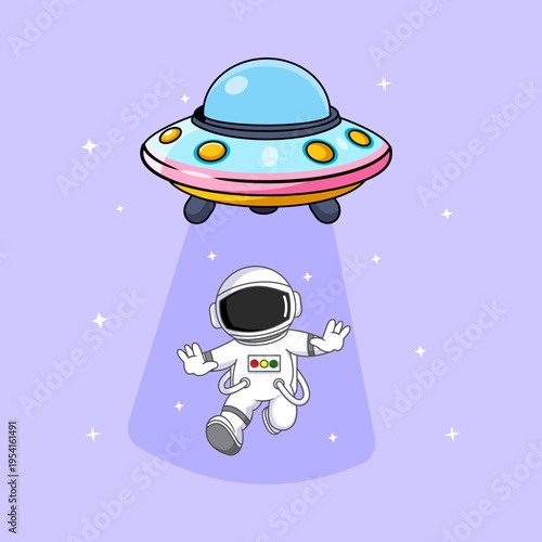 Cartoon Astronaut Abducted by UFO Vector Illustration Cartoon Design