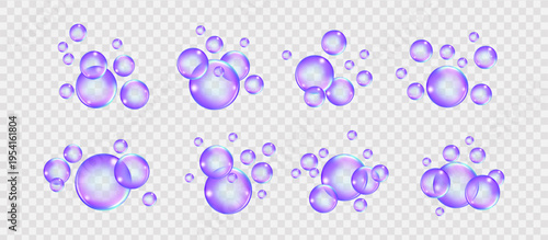 Fizzing air and water pink bubbles on white background with fizzy sparkles. Vector texture of bubble gum and collagen bubbles for dreamy design.background.