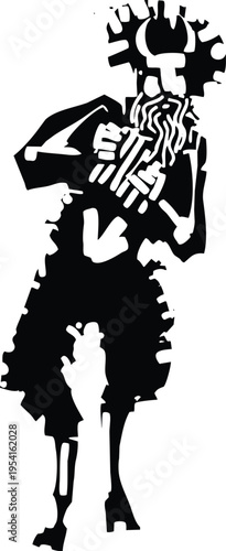 Woodcut expressionist style image of the greek God Pan