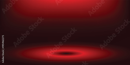 Red studio background. Abstract limbo podium studio room. Dark red gradient wall floor and spotlight scene. Showcase, promotion display. Vector stage mockup illustration