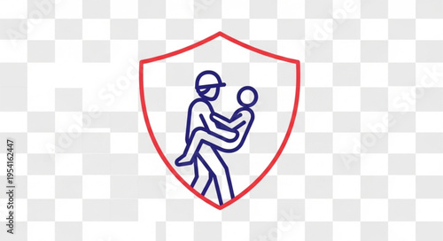 Protection shield icon with person carrying another person.