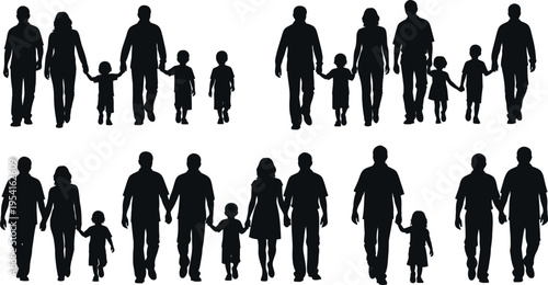 Silhouette of various family units isolated on transparent background