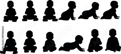 Silhouette of a crawling baby isolated on transparent background