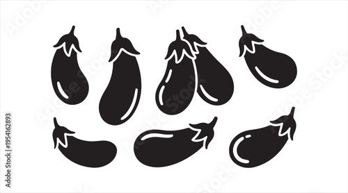 Eggplant silhouettes black vector set aubergine vegetable icons minimalist food design