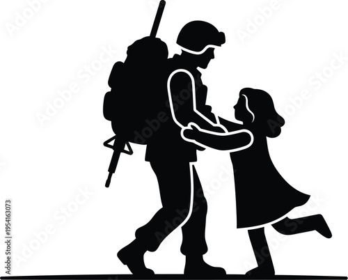 Russia victory day tribute silhouette of soldier and child