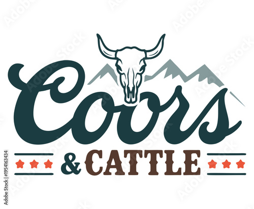 Canvas-taulu A stylized logo design for Coors & CATTLE in a western theme