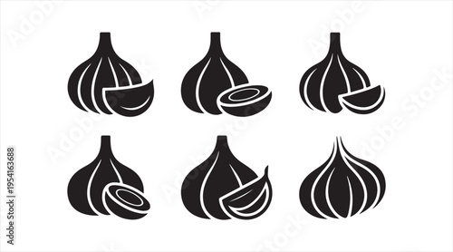 Garlic silhouette pack clean modern spice icons for cooking and food design
