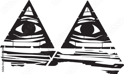 Woodcut expressionist style image of Two eyes of providence