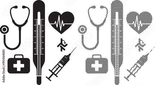 Essential symbols representing the medical and healthcare profession