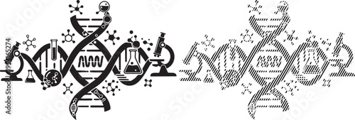 Intricate geometric and molecular patterns intertwined in a complex design structure