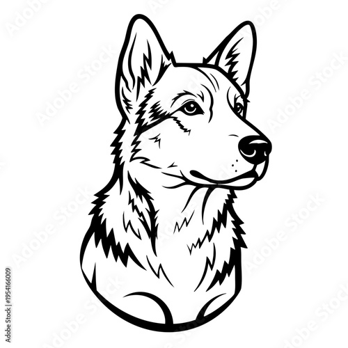 Black and white illustration of a dog.