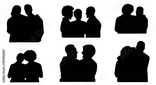 Silhouettes of people showing various social interactions and relationships
