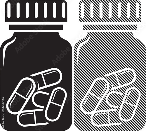 Two different pill bottles with capsules and tablets inside them