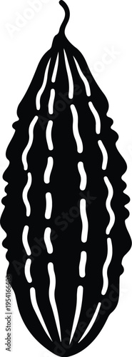 Vector silhouette of a fresh healthy bitter melon vegetable icon design