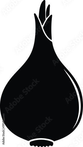 Vector silhouette of a fresh onion bulb with green sprouts design