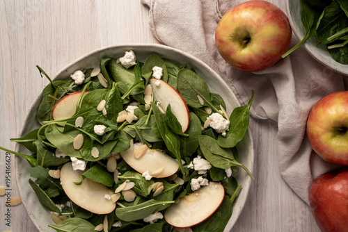 Apple spinach salad top view healthy eating fresh food