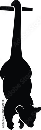 Vector silhouette of cute bear hanging from horizontal bar design