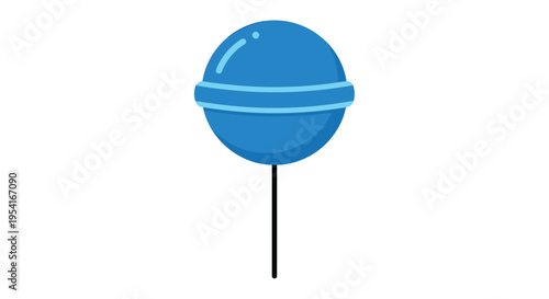 Simple illustration of a round blue lollipop on a stick with highlights and a light blue stripe across the middle.