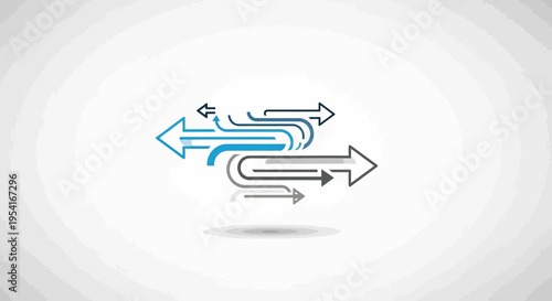 Directional arrows in blue and gray flowing in opposite directions