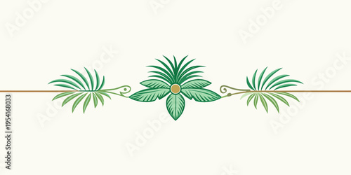 Elegant classical foliage border with green palm leaves, vector