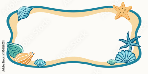 Nautical sea shells and starfish decorative frame vector, vector