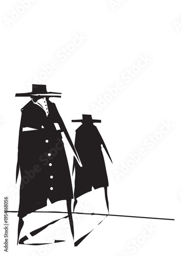 Woodcut expressionist style image of a medieval plague doctor