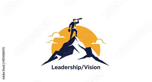 Silhouette of a person standing on a mountain peak looking through a telescope.