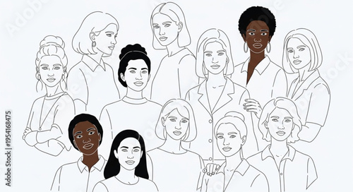 Diverse group of women illustration in sketch style.
