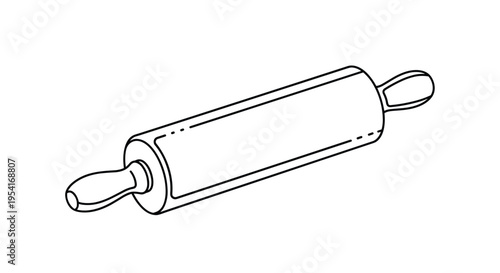 Outline drawing of a classic wooden rolling pin used for home baking and rolling out dough in the kitchen area.
