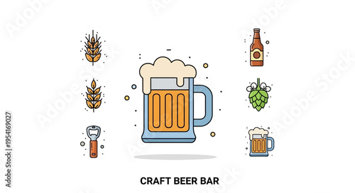 Colorful craft beer bar icons design.