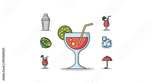 Cocktail with Straw and Lime Wedge.