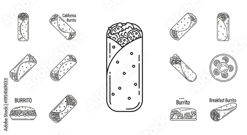 Variety of burrito types and fillings.