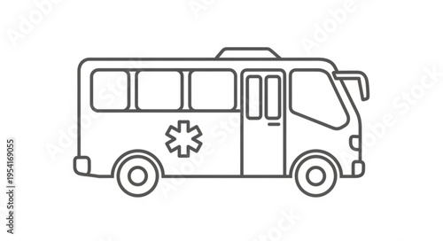 Ambulance vehicle line art drawing emergency medical transport.