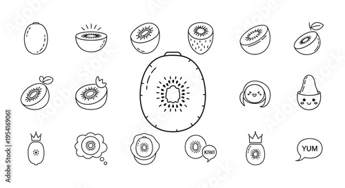 Variety of fruit icons in illustrations.