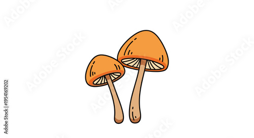 Pair of simple orange mushrooms with slender stems and caps shown in a clean illustrative style for autumn forest decor.
