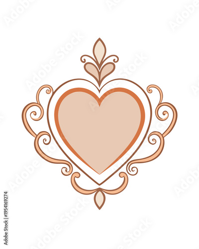 Ornate decorative heart illustration with vintage scrollwork, vector