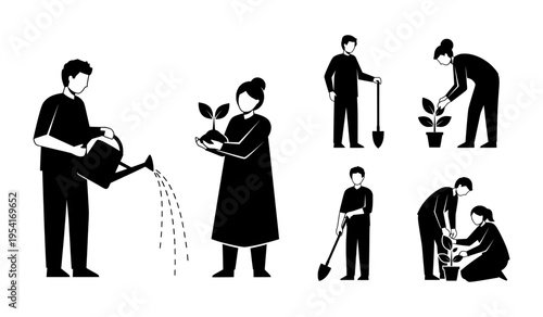 People planting and caring for plants