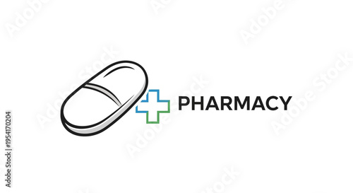 Pharmacy medicine icon with capsule and cross symbol