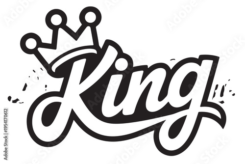 Black king typography logo design with royal crown element isolated on transparent background for streetwear apparel and urban branding