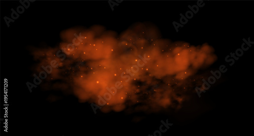 Abstract orange smoke effect with floating sparks creates dramatic fire atmosphere.