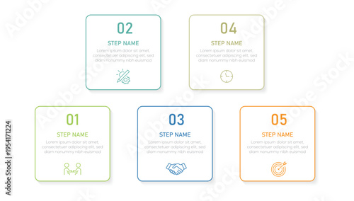 Business process infographic template with 5 step or options suitable for web presentation and business information.
