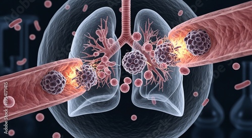 Medical illustration of lung infection and inflammation.