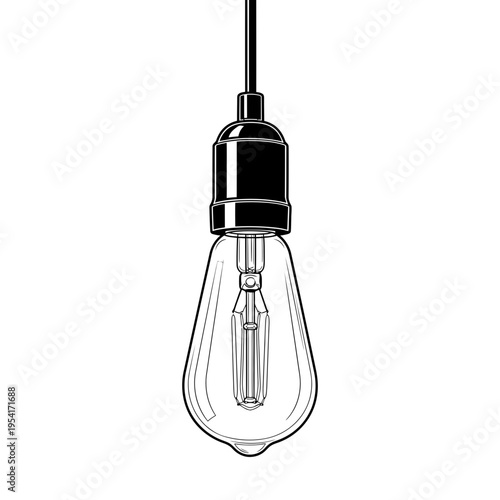 Antique teardrop edison bulb illustration with decorative internal glass and metal base vector
