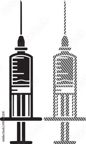 Illustration of a syringe and a pre-filled syringe device next to each other