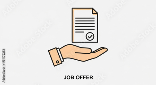 Hand holding a job offer document with a checkmark.
