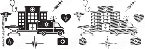 Modern healthcare logistics and emergency response services illustration