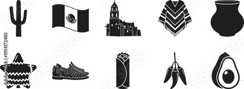 Cinco de mayo celebration icon set mexico independence day symbols