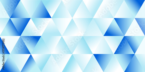 青系グラデーションの三角形幾何学パターン背景、爽やかな抽象デザインのフレーム素材