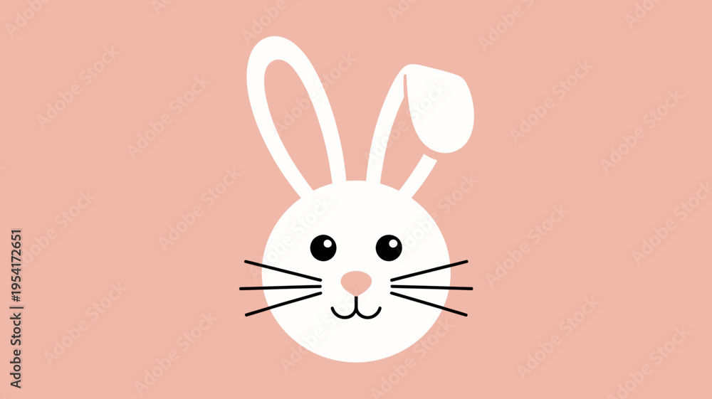 Fototapeta premium A cute cartoon bunny face with a pink background and whiskers